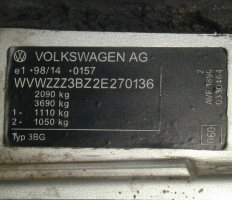 padělaný typový štítek vozidla zn. VW